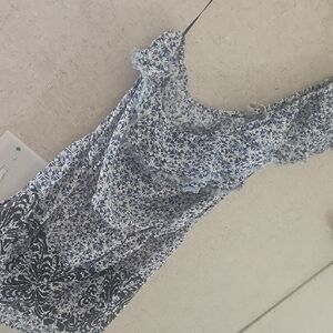 Blue and White Floral Off Shoulder Top.